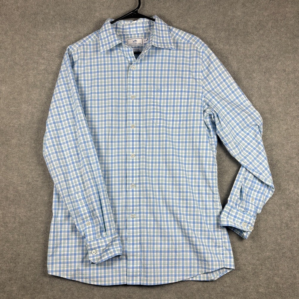 Southern Tide Classic Fit Button Down Gingham Shirt Size M Blue Green